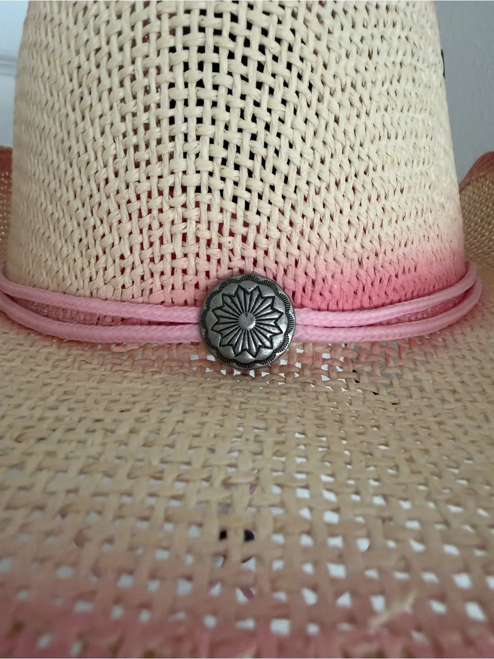 Milani Beige Straw Cowgirl Hat with Pink Accent